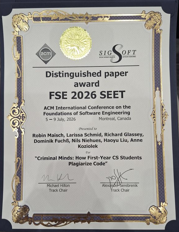 FSE-SEET Distinguished Paper Award