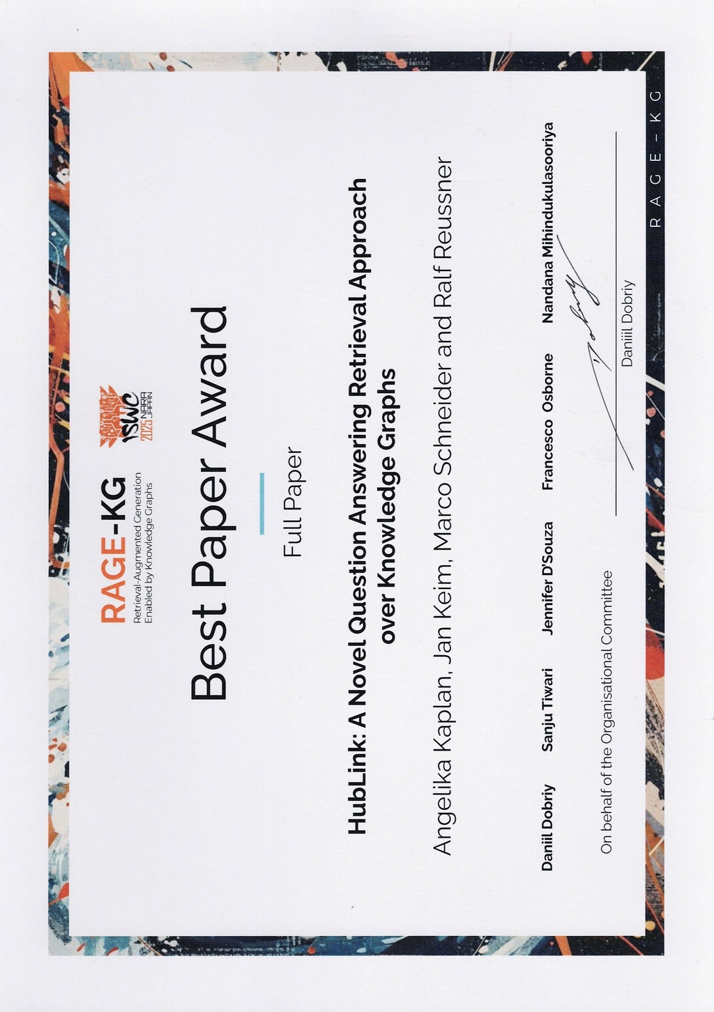 Best paper award at RAGE-KG 2025